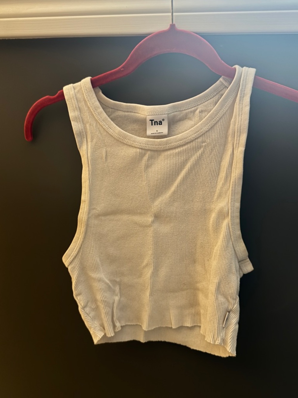 TNA Ribbed White Cropped Tank Top